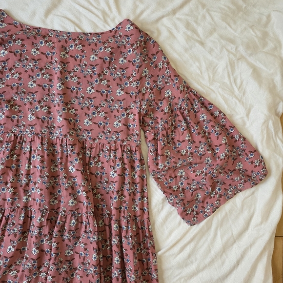 Boho Flowy Floral Mini Baby Doll Dress By Natural Life - Picture 3 of 13